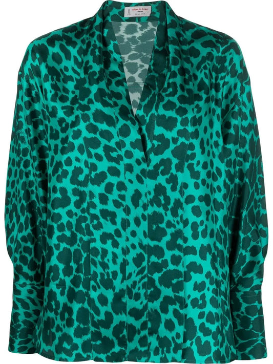 Leopard-Print Silk Shirt