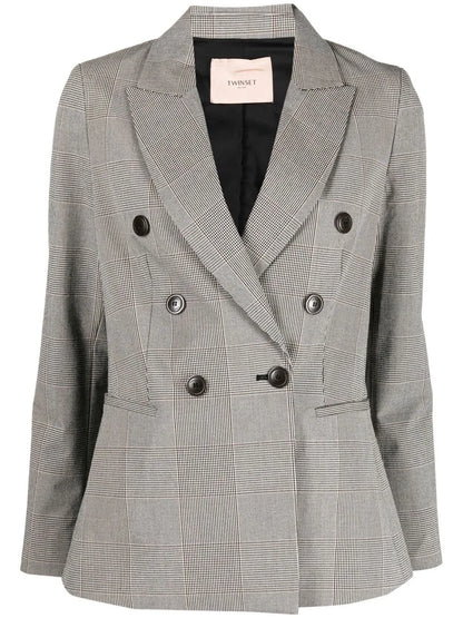 Double-Breasted Checked Blazer