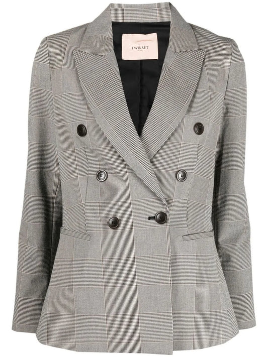 Double-Breasted Checked Blazer