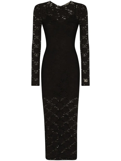 Lace-Panel Midi Dress