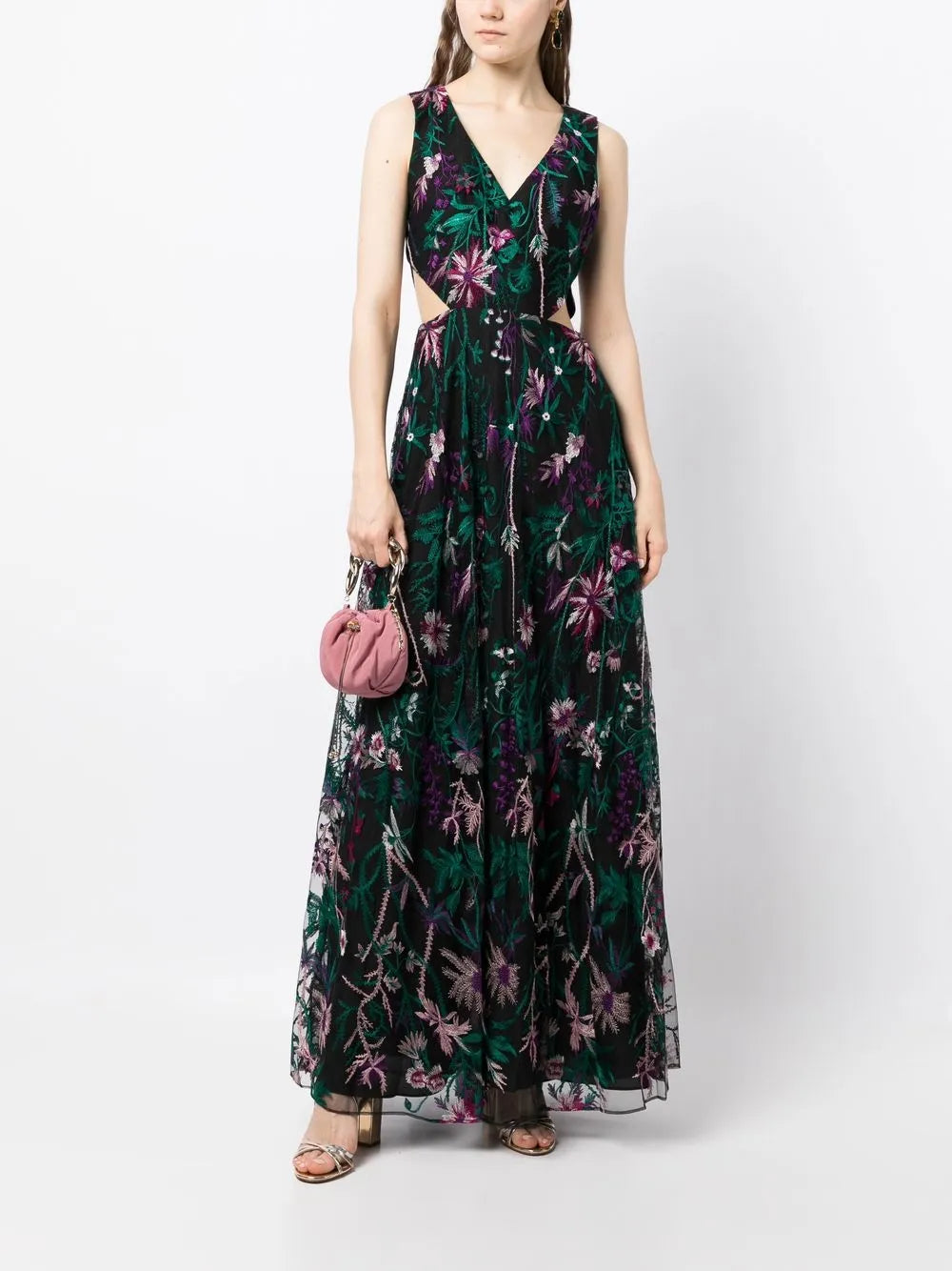 Cut-Out Floral-Embroidery Gown