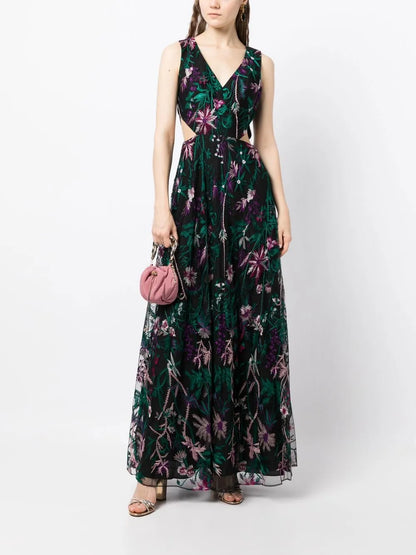 Cut-Out Floral-Embroidery Gown