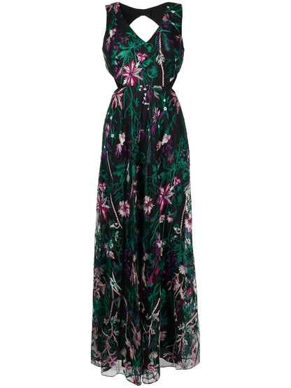 Cut-Out Floral-Embroidery Gown
