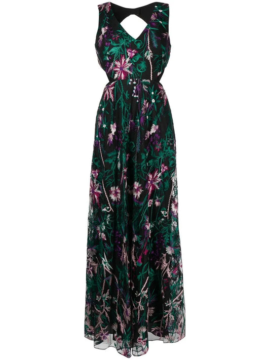 Cut-Out Floral-Embroidery Gown