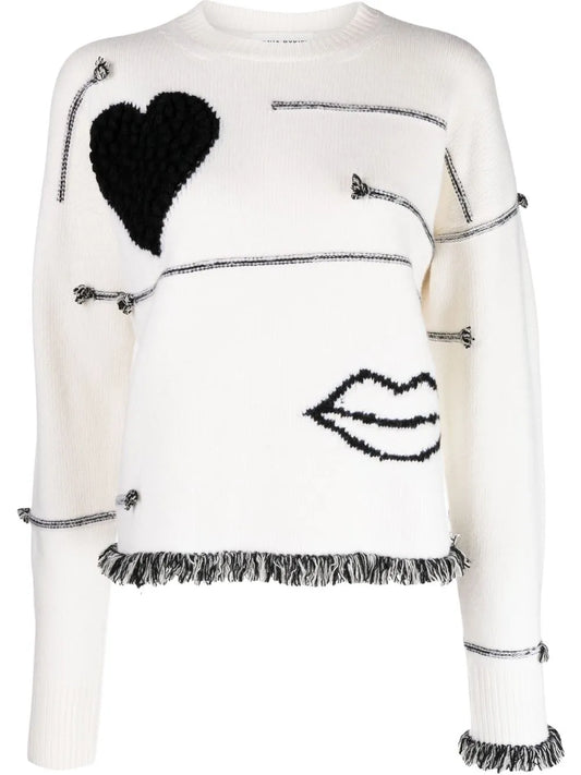 Lips Contrasting-Stitch Detail Jumper