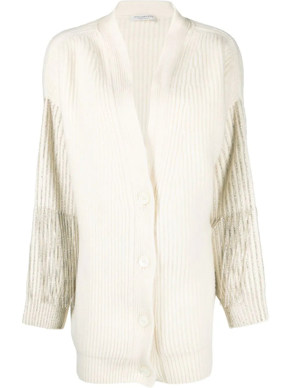 Sequin-Embellished Ribbed Knit Cardigan