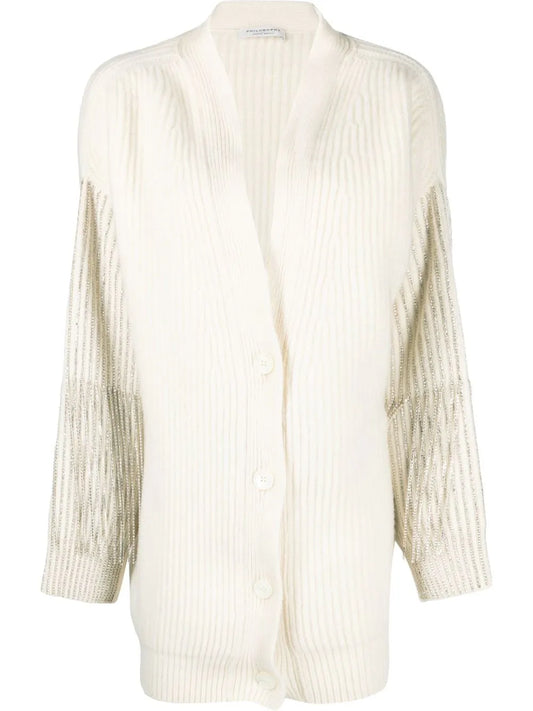 Sequin-Embellished Ribbed Knit Cardigan