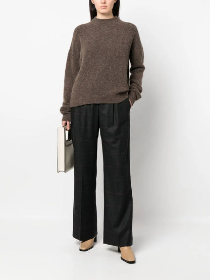 Check-Pattern Wide-Leg Trousers