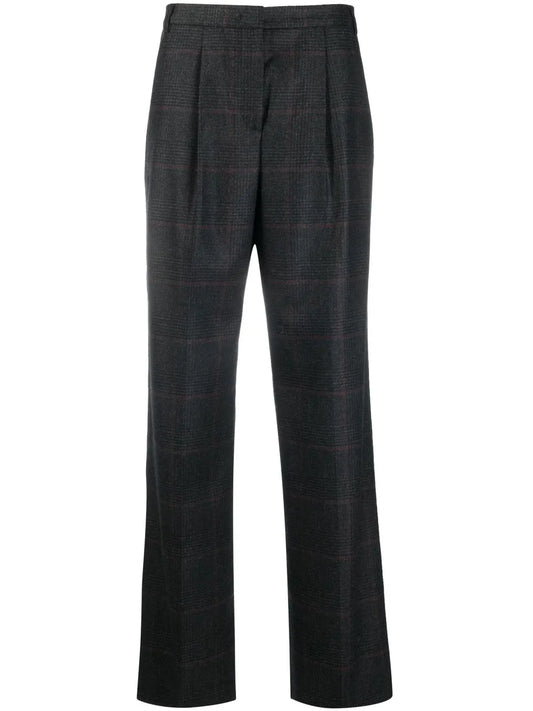 Check-Pattern Wide-Leg Trousers
