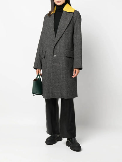 Rib-Knit Collar Single-Breasted Coat