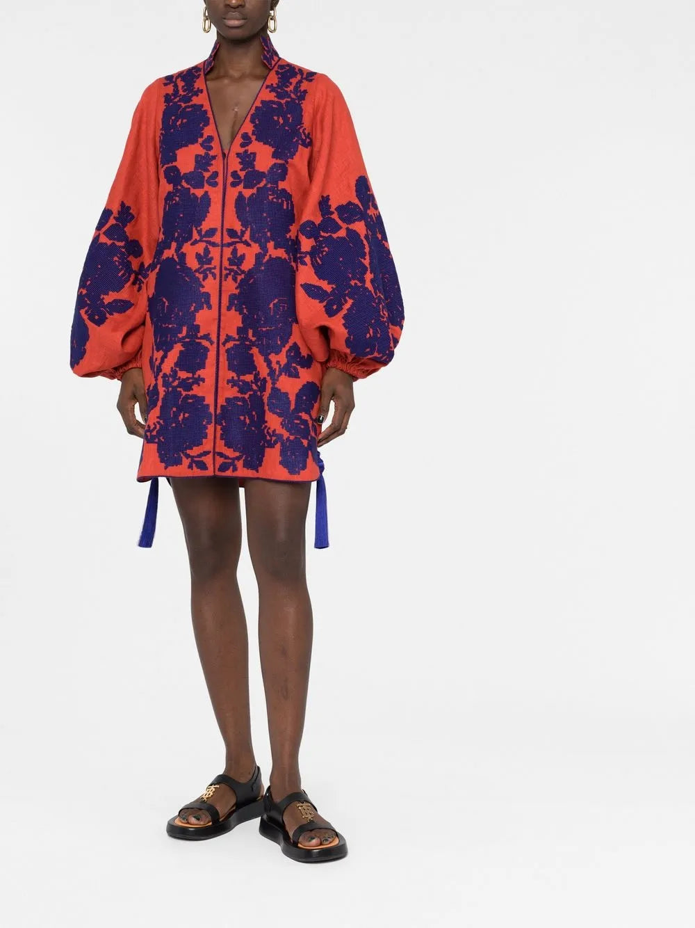 Floral-Jacquard Linen Minidress