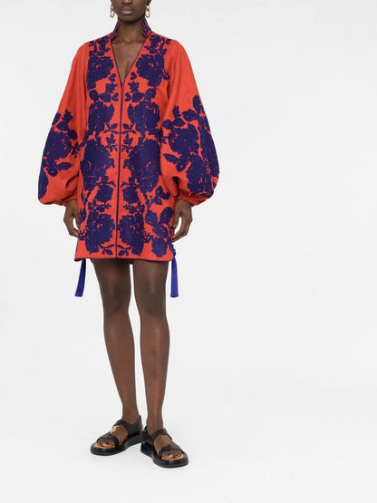 Floral-Jacquard Linen Minidress