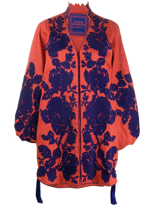 Floral-Jacquard Linen Minidress