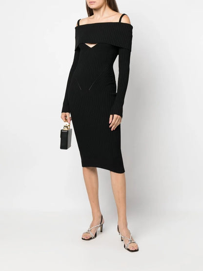 Off-Shoulder Ribbed Knit Dress