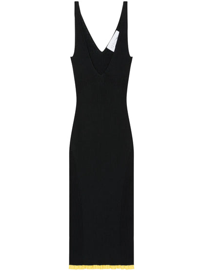 V-Neck Ribbed Midi Dress