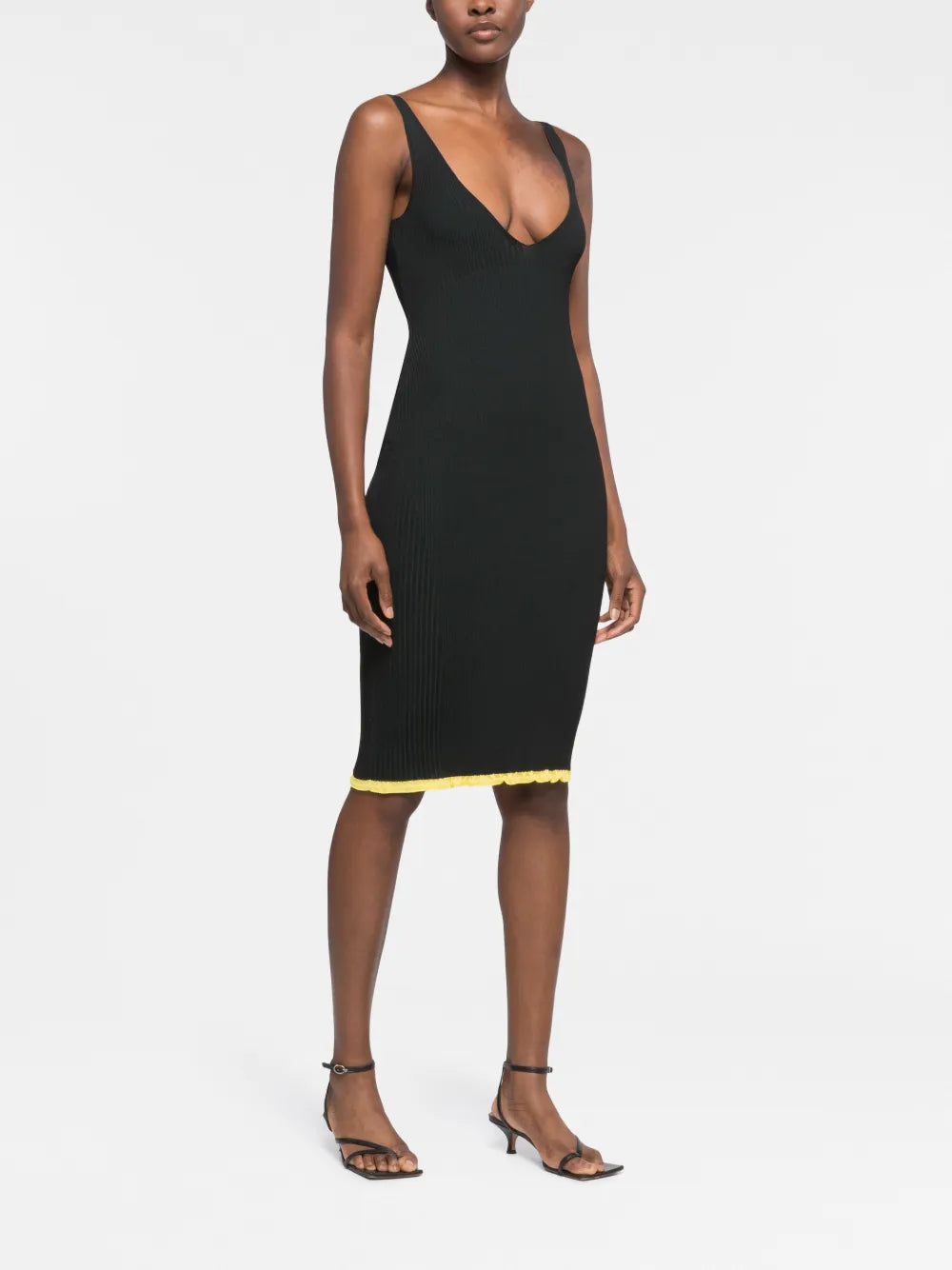 V-Neck Ribbed Midi Dress