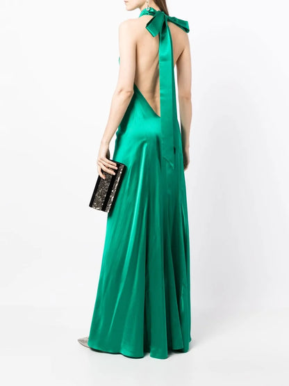 Backless Halter-Neck Tie Gown