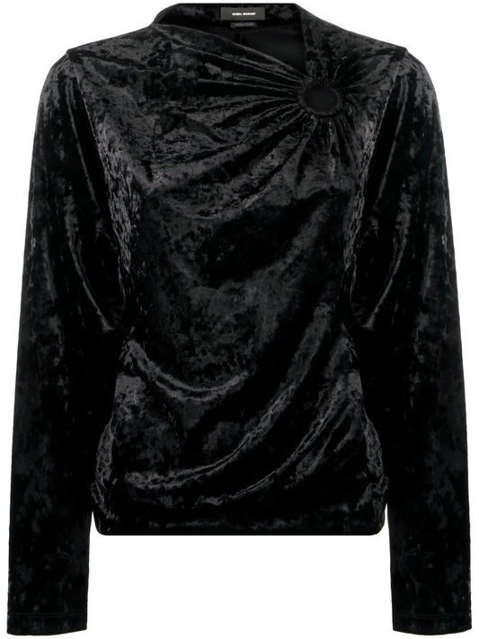 Crushed-Velvet Long-Sleeve Top