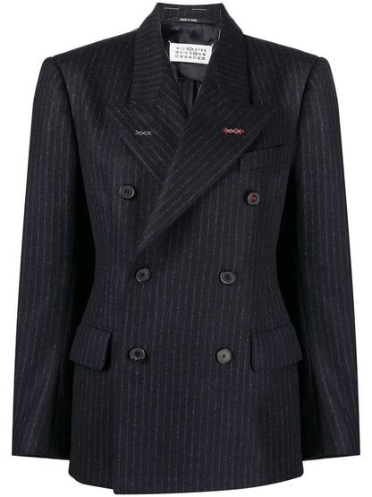 Pinstripe Double-Breasted Wool Blazer