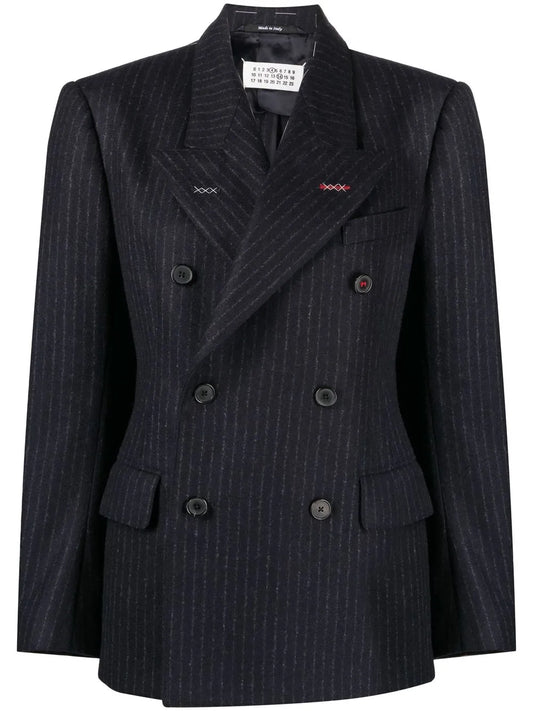 Pinstripe Double-Breasted Wool Blazer