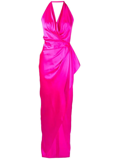 Gathered-Detail Backless Gown