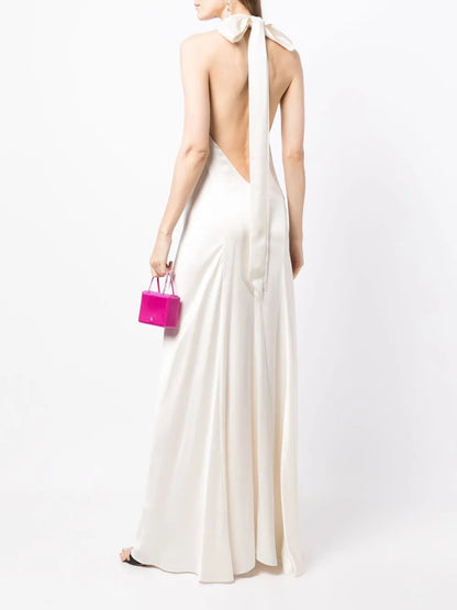 Backless Halter-Neck Tie Gown