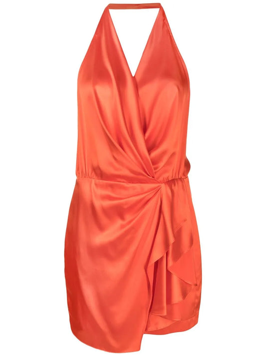 Halterneck Open-Back Silk Minidress