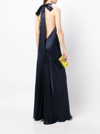 Backless Halter-Neck Tie Gown