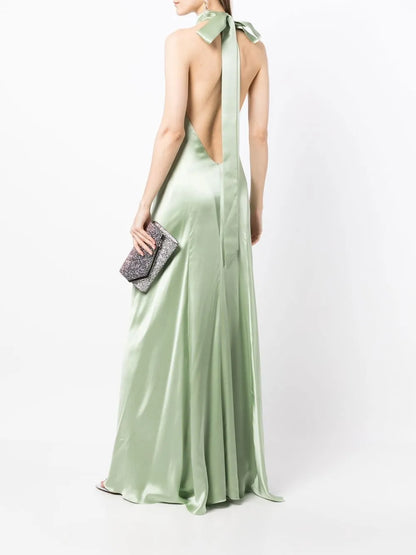 Backless Halter-Neck Tie Gown