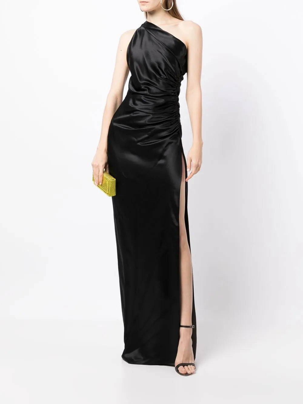 Gathered-Detail One-Shoulder Silk Gown