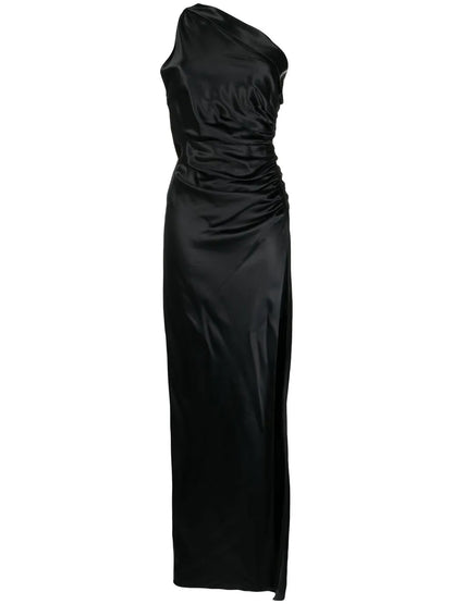 Gathered-Detail One-Shoulder Silk Gown