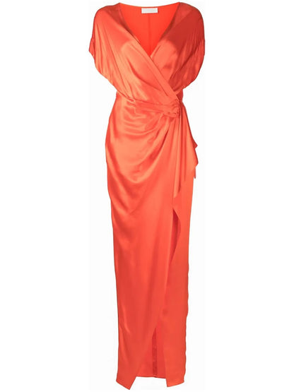 Wrap Drape-Detail Gown Dress