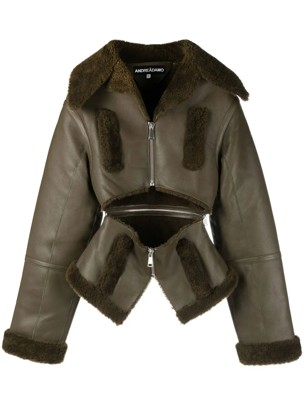 Cut-Out Shearling-Trim Leather Jacket