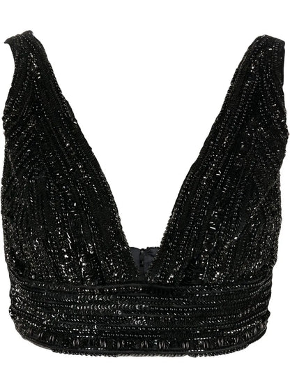 Bead-Embellished Cropped Tank Top