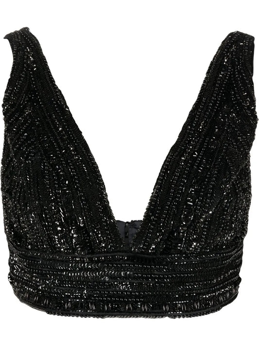 Bead-Embellished Cropped Tank Top