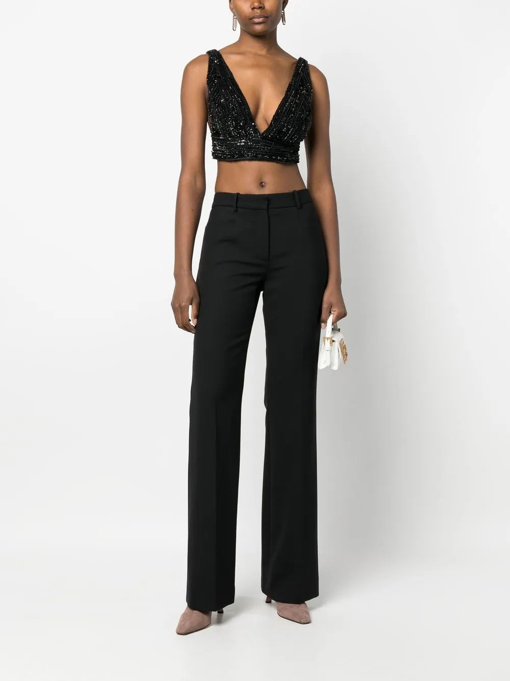 Bead-Embellished Cropped Tank Top