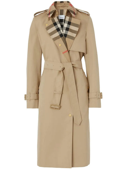 Exaggerated Check-Panel Trench Coat