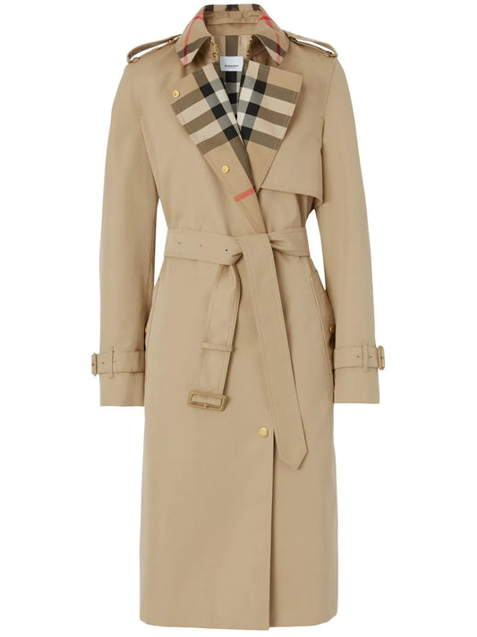 Exaggerated Check-Panel Trench Coat