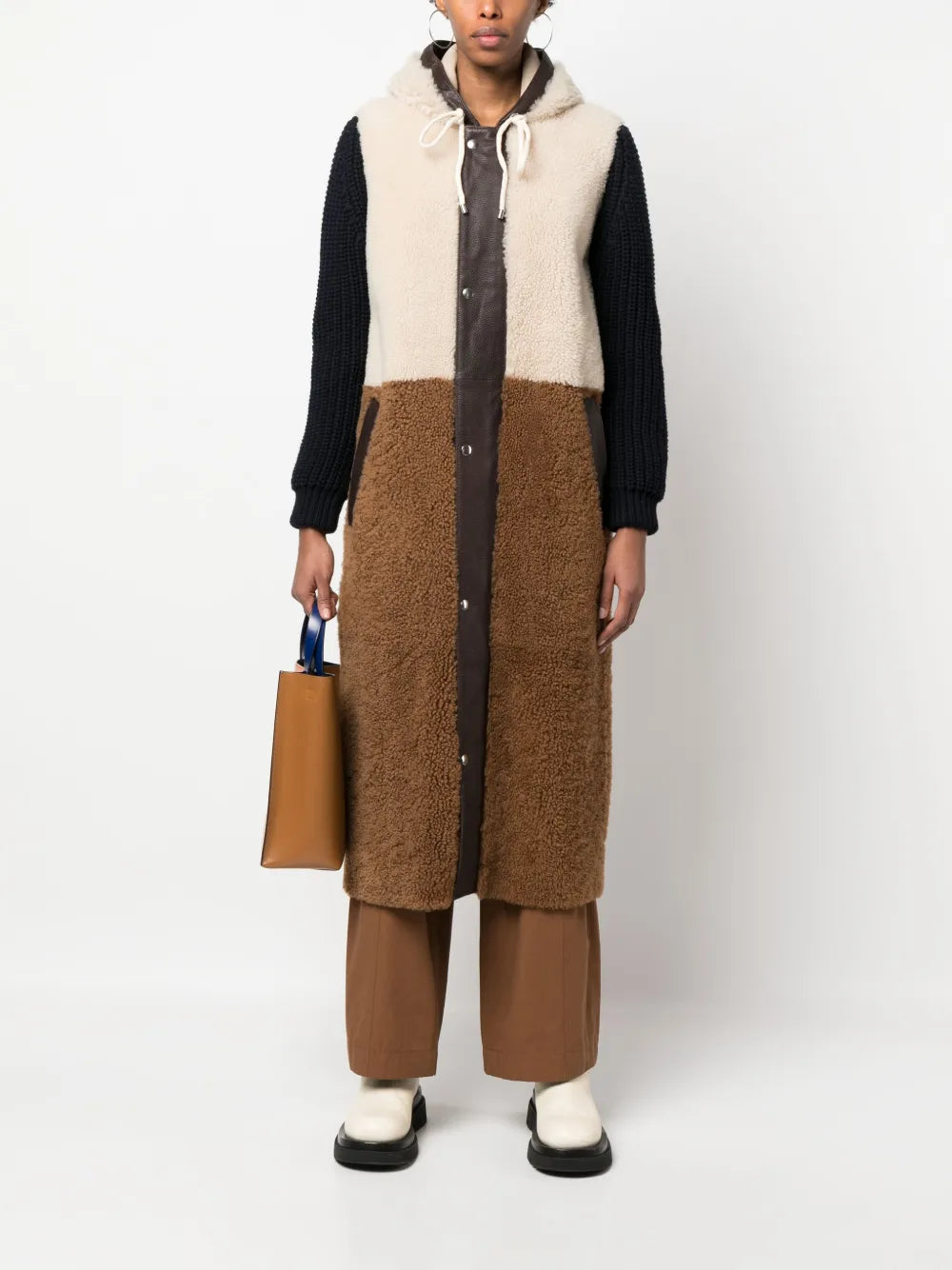 Long Patchwork Shearling Coat