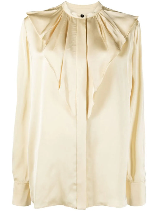 Satin Ruffled-Placket Blouse