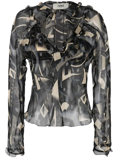 Silk Graphic Print Blouse