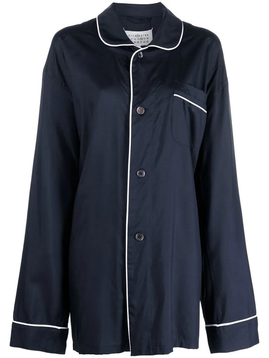 Piped-Trim Silk Shirt