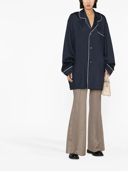 Piped-Trim Silk Shirt