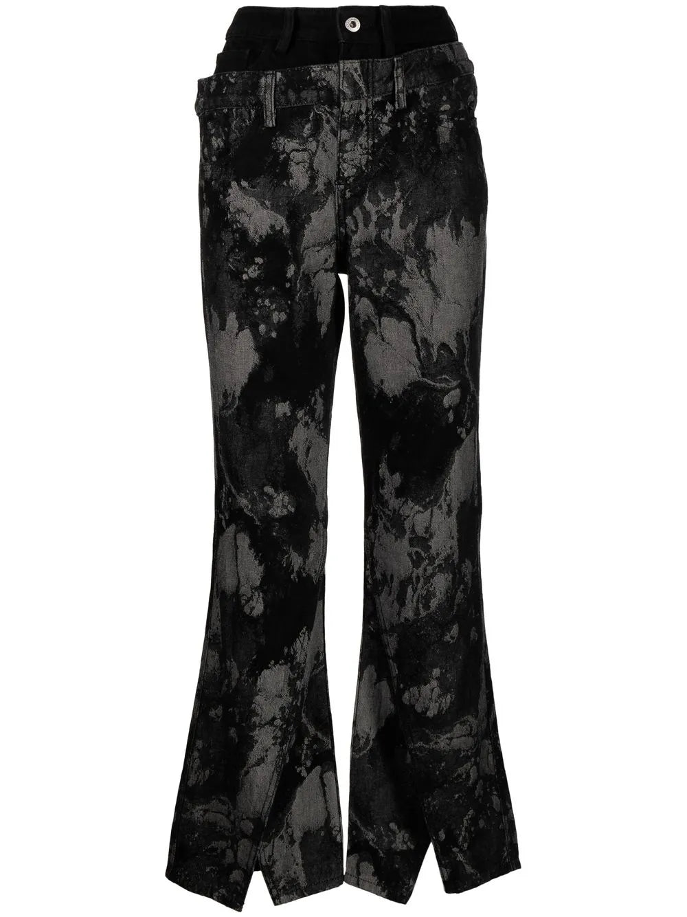 Embroidered Double-Waisted Flared Jeans
