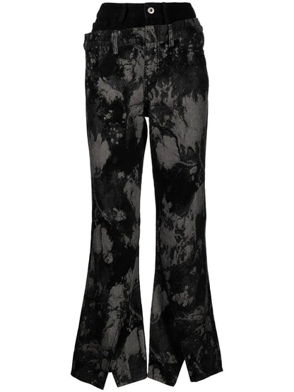 Embroidered Double-Waisted Flared Jeans