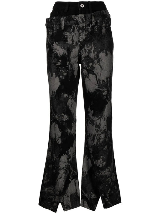 Embroidered Double-Waisted Flared Jeans