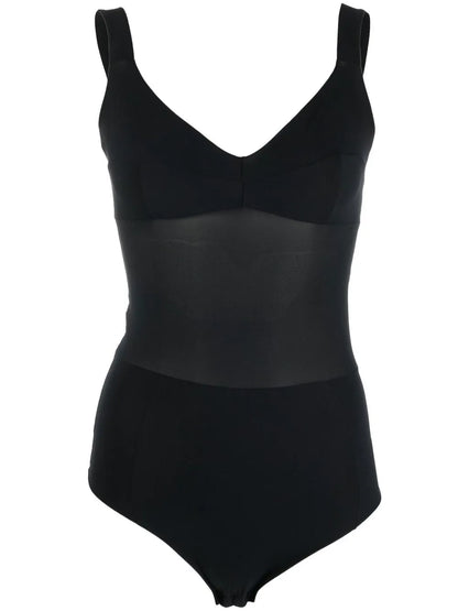 Transparent-Panel Sleeveless Bodysuit