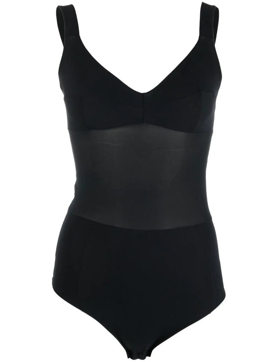 Transparent-Panel Sleeveless Bodysuit