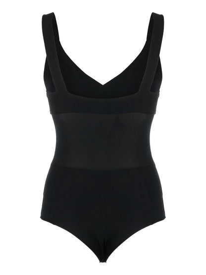 Transparent-Panel Sleeveless Bodysuit