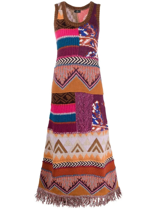 Intarsia Knit Long Dress